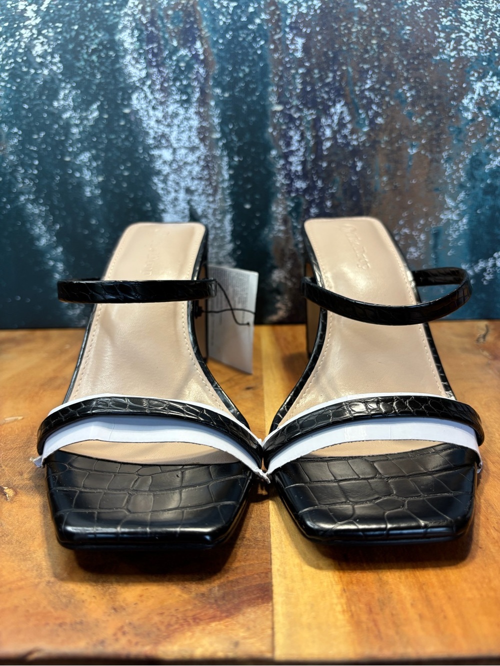 The Drop Old Money Black Croc Square Toe Block Heel Sandals NWT Women’s Size 6.5 - Picture 4 of 10
